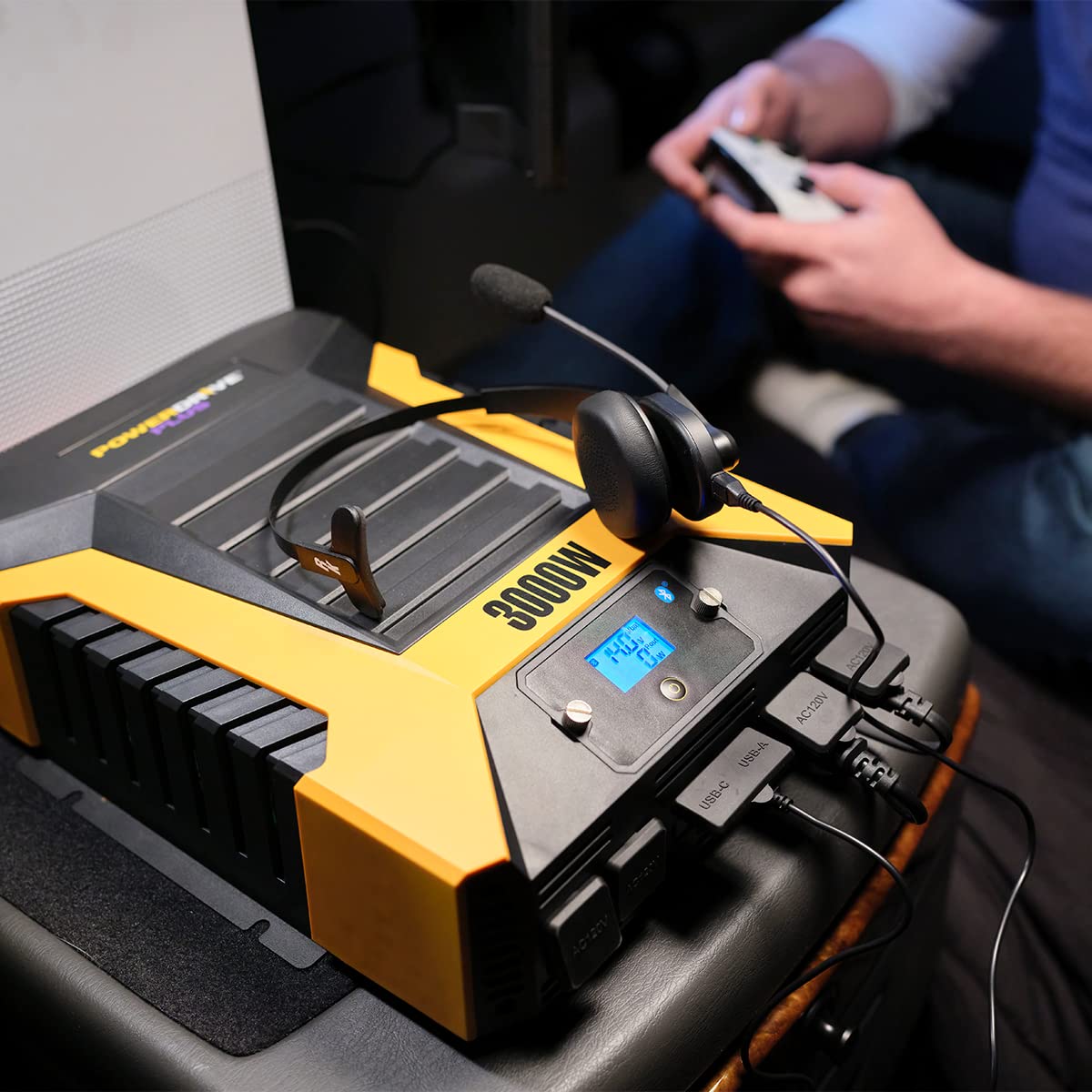PowerDrive close-up of AC outlets USB-A and USB-C ports for fast charging