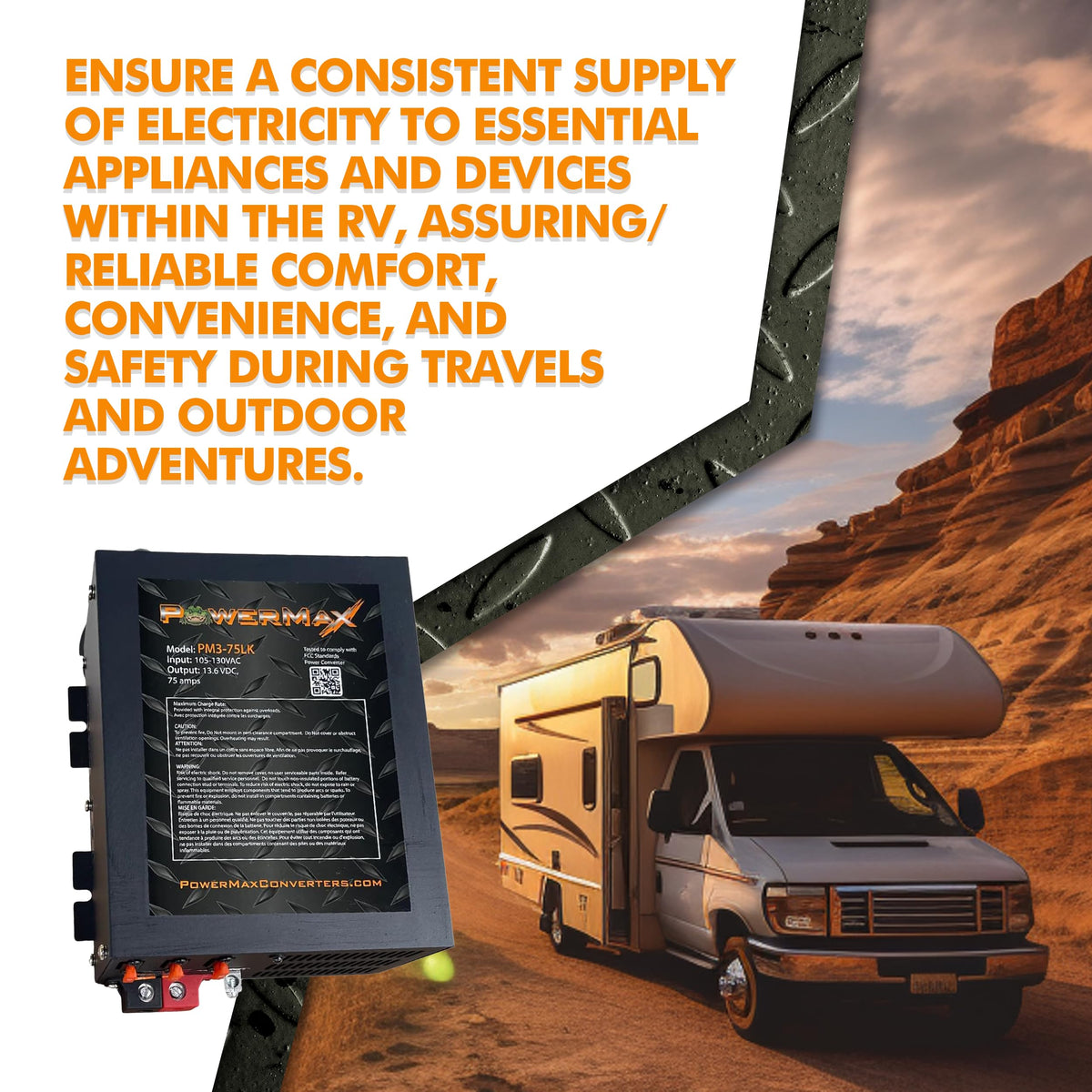 PowerMax PM3 wiring diagram graphic illustrating easy integration with RV systems