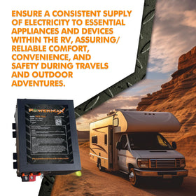 PowerMax PM3 wiring diagram graphic illustrating easy integration with RV systems