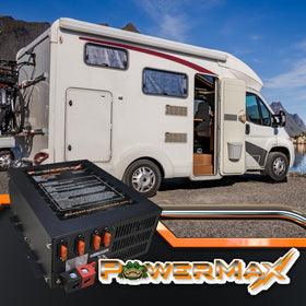 PowerMax PM4-100A size comparison in hand illustrating compact deck-mount convenience