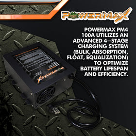 PowerMax PM4-100A terminal connections close-up showing heavy-gauge wiring benefit