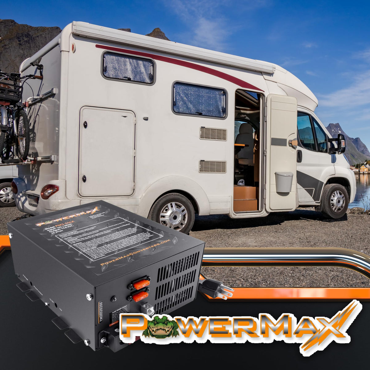 PowerMax PM4-55A wiring diagram view illustrating straightforward battery and inverter connections