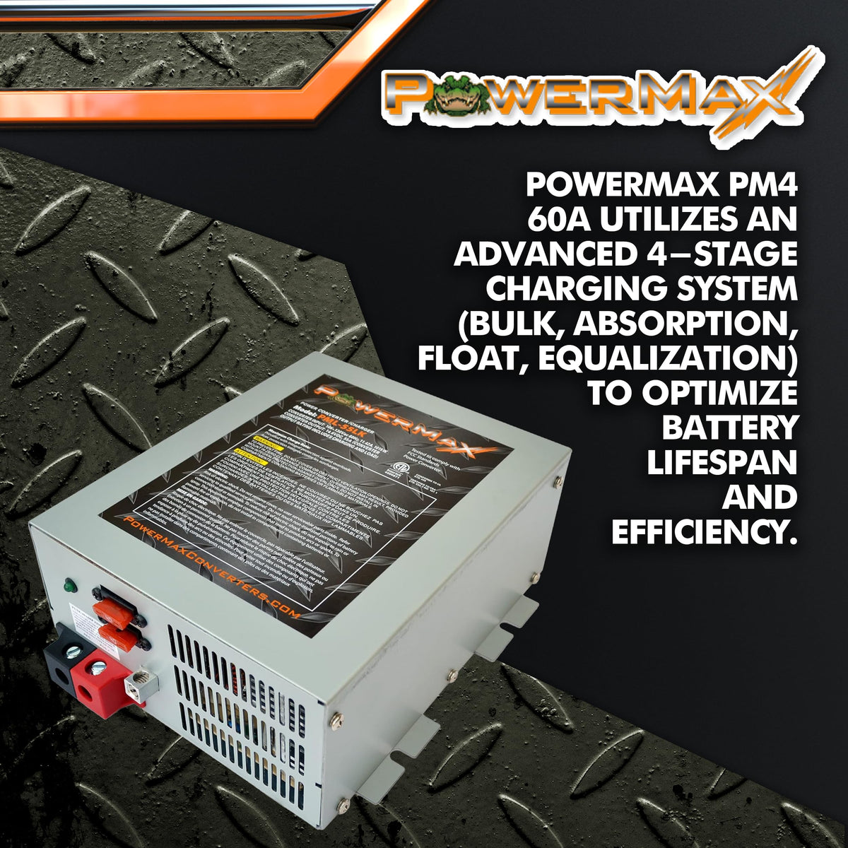 PowerMax PM4-60A controls close-up with adjustment knobs for setting charging parameters accurately
