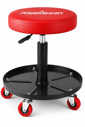 PowerSmart front view roller seat showing stable frame and tool tray benefit convenience