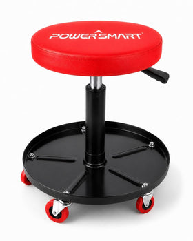 PowerSmart front view of roller seat showing stable frame and padding for shop use