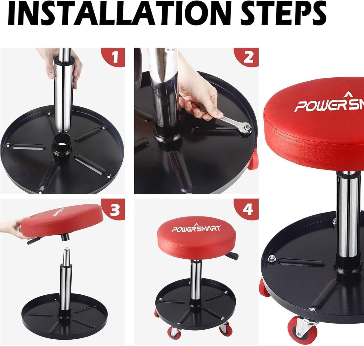 PowerSmart in workshop with mechanic using seat to reduce bending and speed tasks