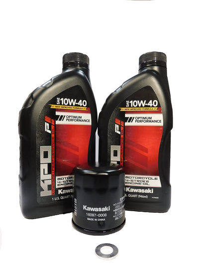 Powersports Authority Kawasaki oil change kit front packaging showing contents and easy identification