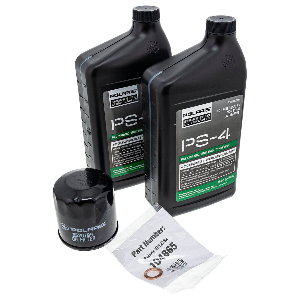 Powersports Authority Polaris oil kit front packaging showing contents and label for correct fit