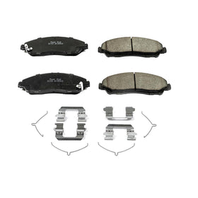 PowerStop ceramic pad close-up showing slot and quiet braking