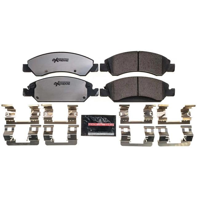 PowerStop pad close-up highlighting carbon-fiber ceramic surface for improved stopping power