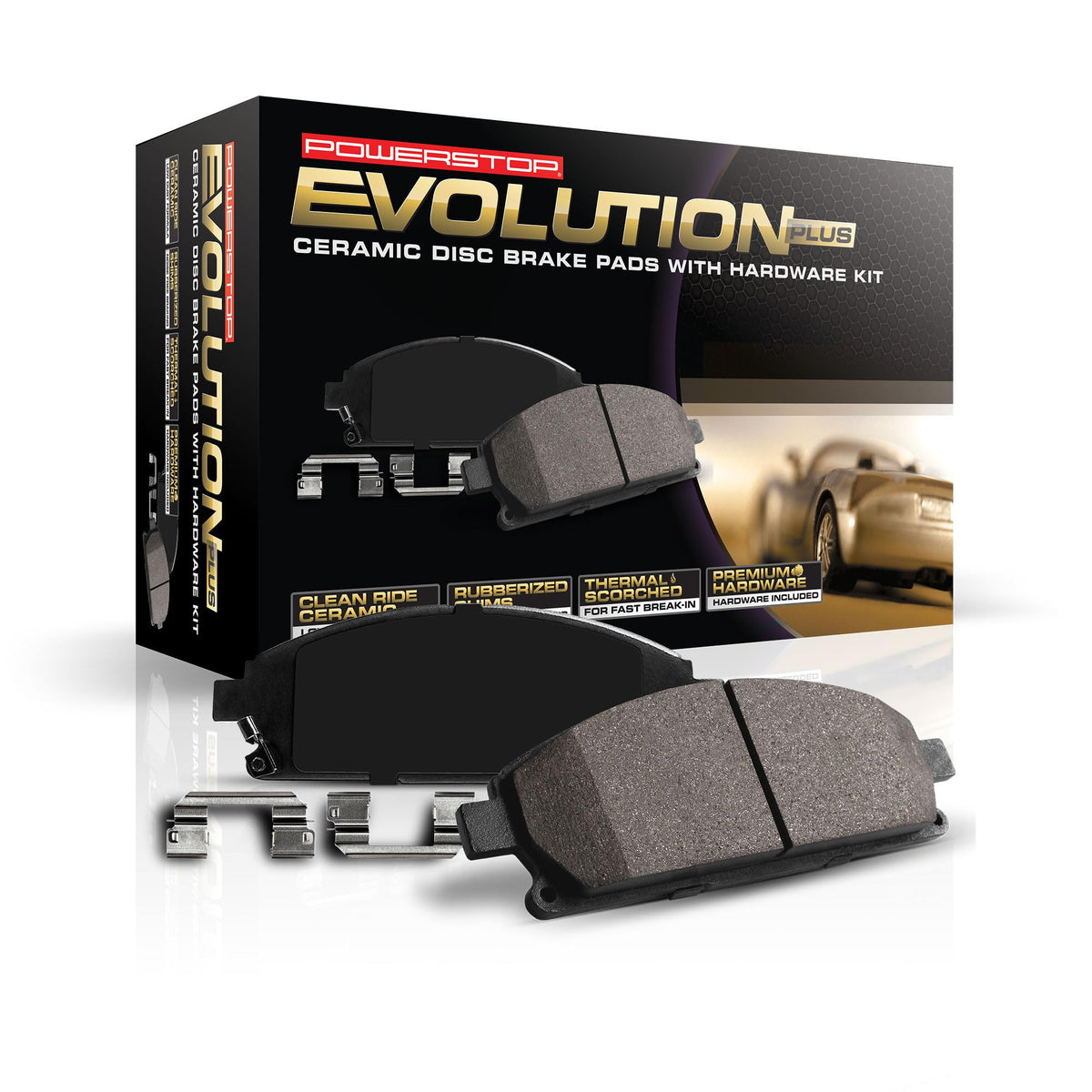 PowerStop rear package front showing pads and box, brand ensures reliable fit