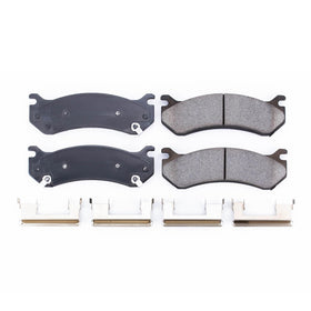 PowerStop Z17 pad surface close-up showing chamfers and slots for faster break-in and quieter stops