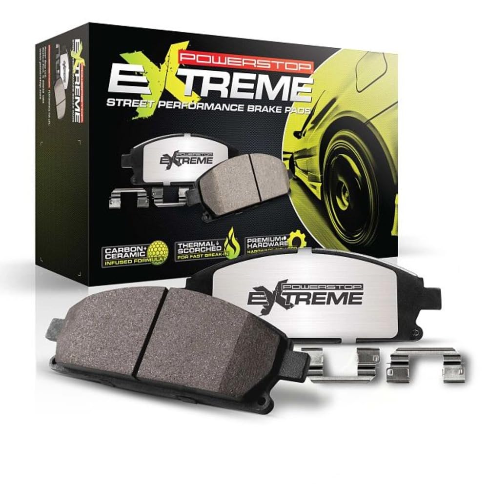 PowerStop Z26 front packaging showing contents and model fitment benefits