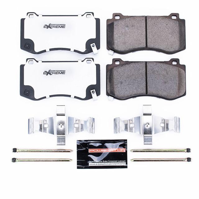 PowerStop Z26 pad front close-up highlighting carbon-fiber ceramic surface performance