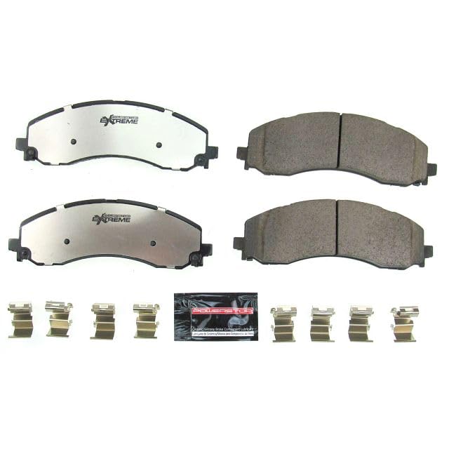 PowerStop Z36 pad close-up highlighting carbon-fiber ceramic surface for improved braking