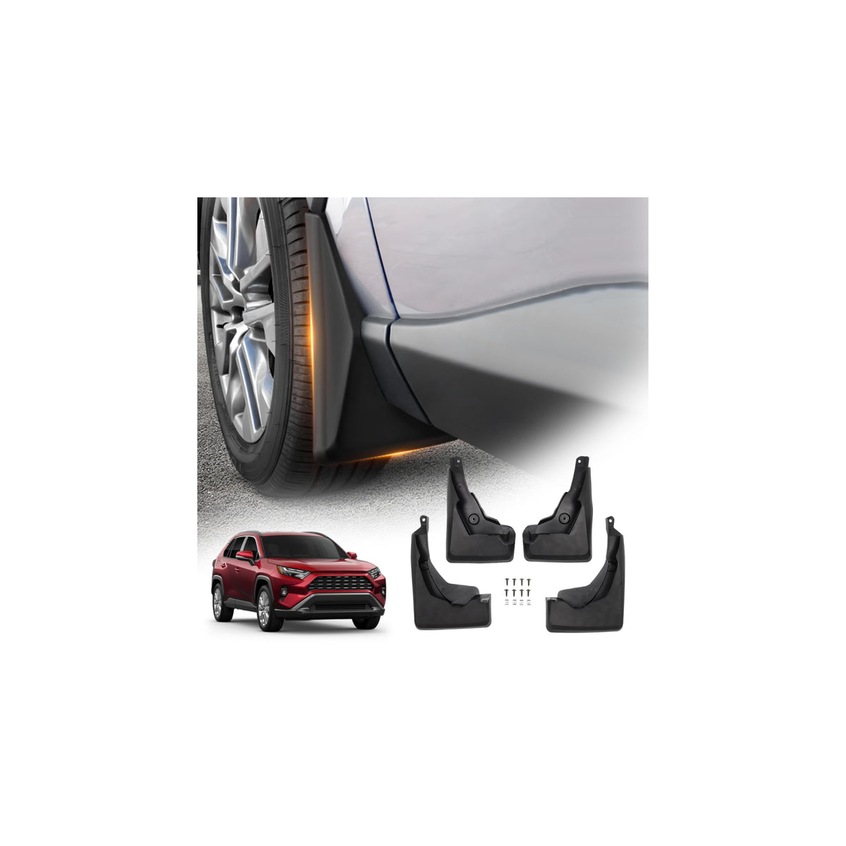 Powerty front splash guard on RAV4 showing precise fit and clean look