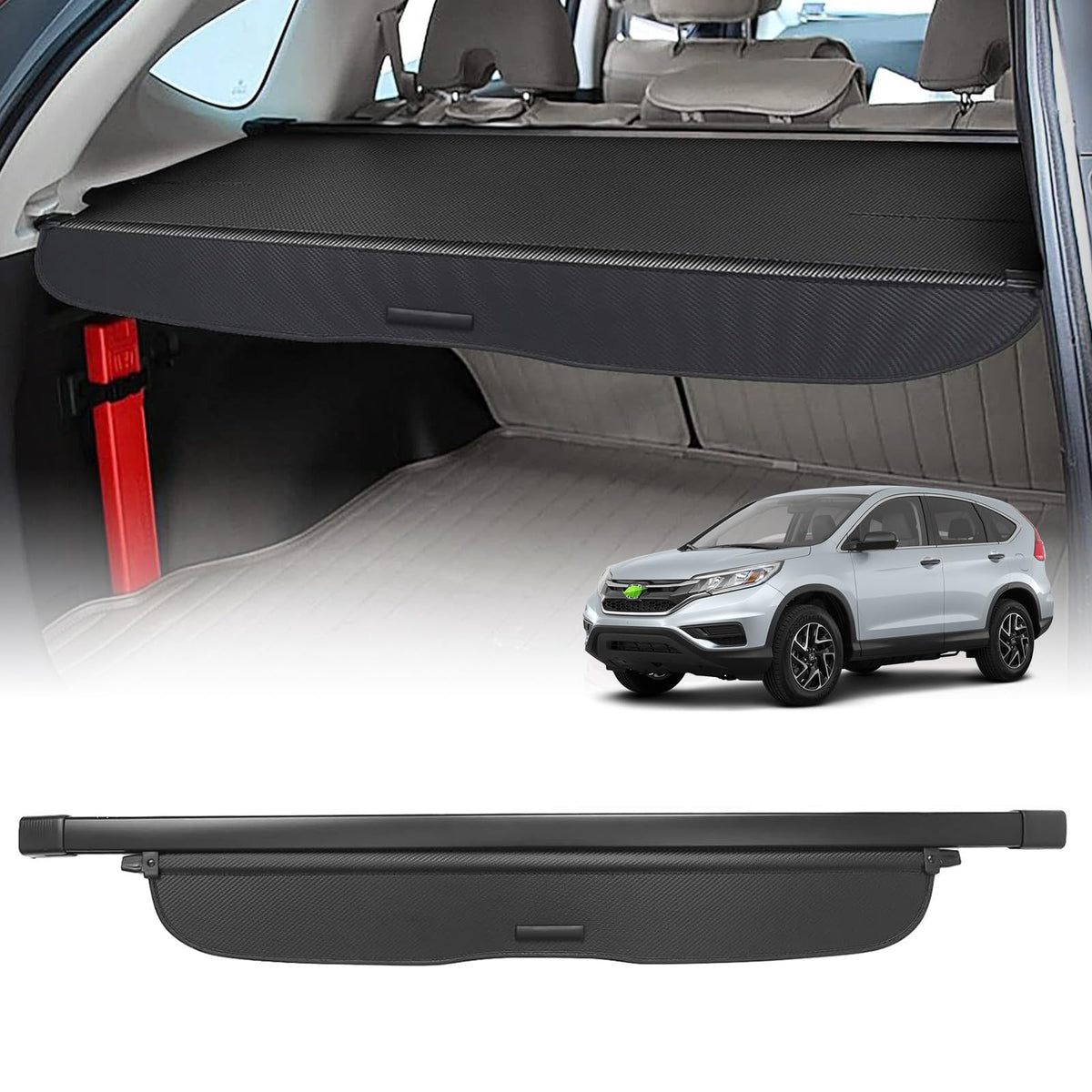 Powerty cargo cover front view installed in Honda CRV, neat secure storage