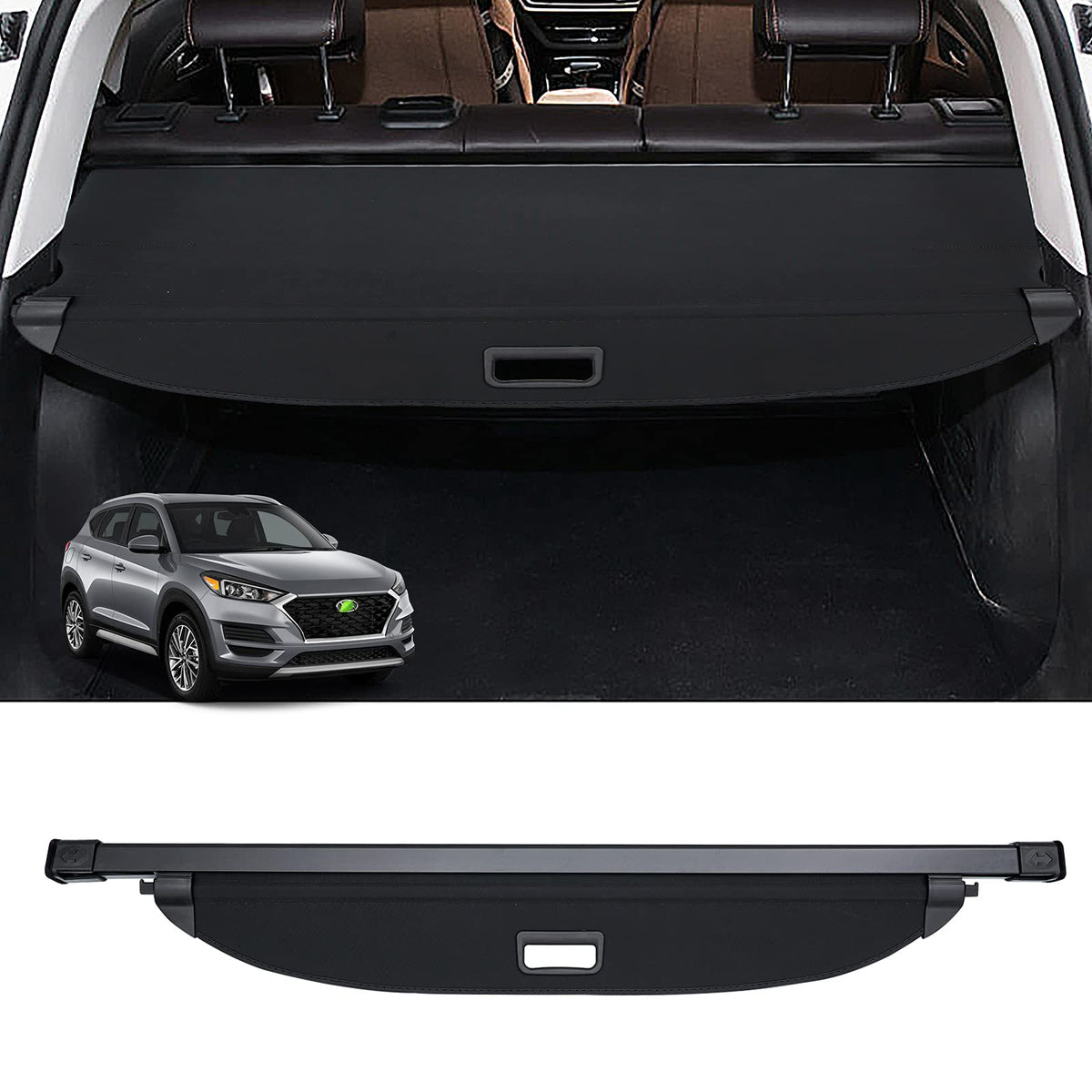 Powerty cargo cover front view installed in Hyundai Tucson shows clean fit and privacy