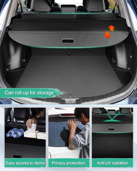 Powerty cargo cover installed in RAV4 trunk, creates instant privacy