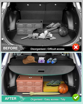 Powerty cover shown with folded seats, demonstrates cargo space control