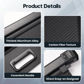 Powerty side snap detail illustrating easy tool-free installation and secure fit