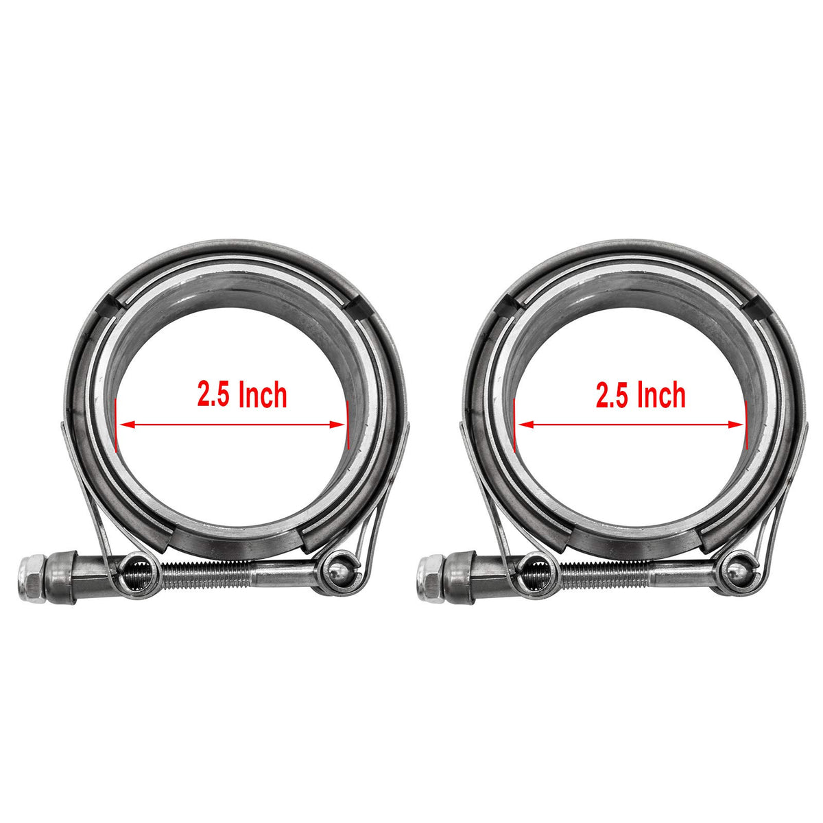 POWERWORKS close up of V‑band clamp profile showing 304 stainless steel strength