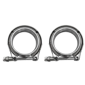 POWERWORKS front view of V‑band clamp kit showing two clamps and four flanges, durable fit