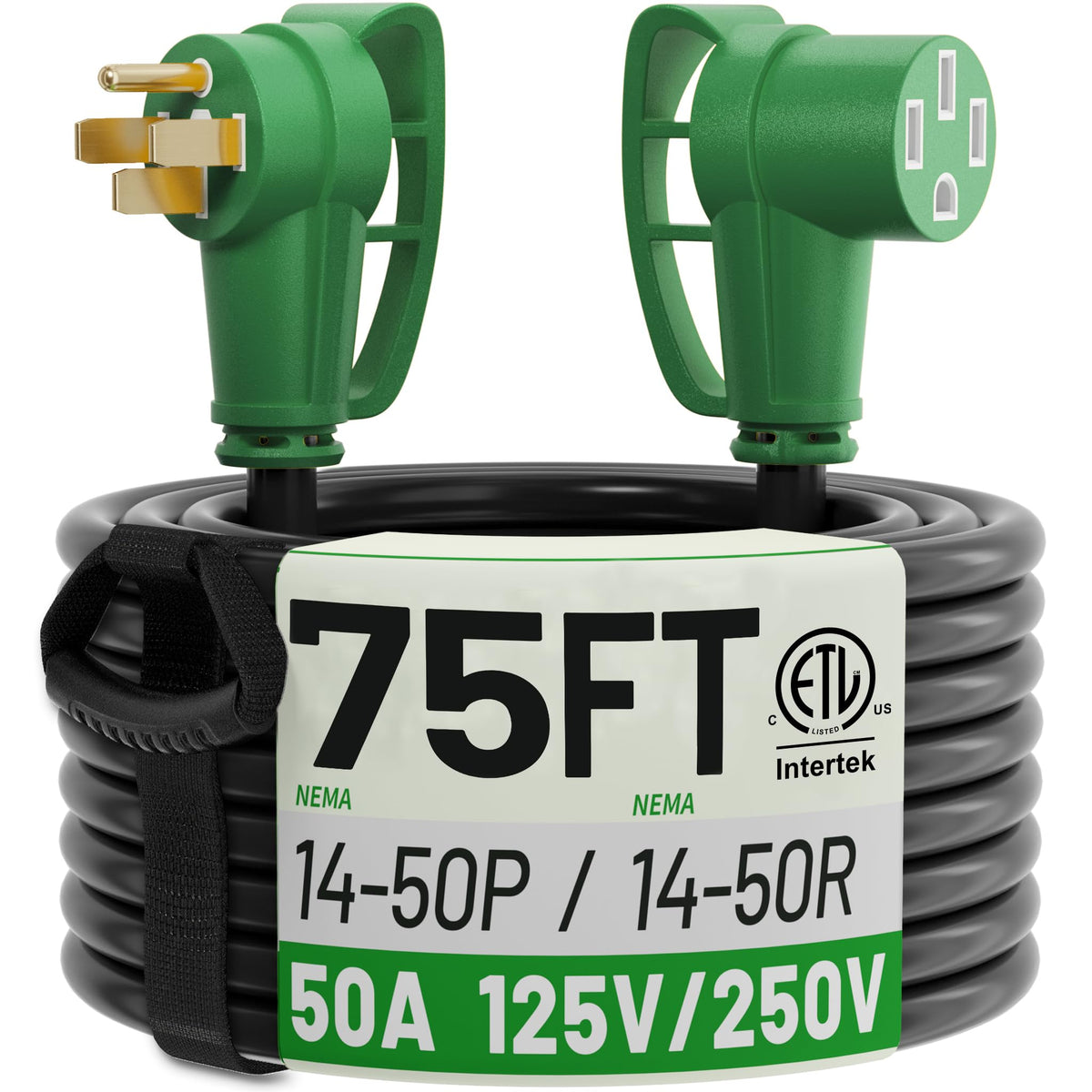 POWGRN front connector and full 75ft cable showing outdoor-ready reach