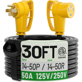 POWGRN front view of NEMA 14-50 plug and receptacle showing robust connectors and safety