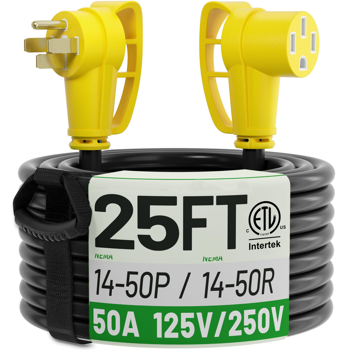POWGRN front view showing NEMA 14-50 connectors and 25ft length for reliable reach