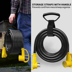 POWGRN coiled cord with storage grip showing easy transport and tidy storage