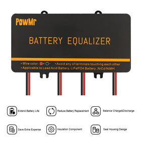 PowMr wiring diagram view illustrating correct multi-battery connections for safe operation