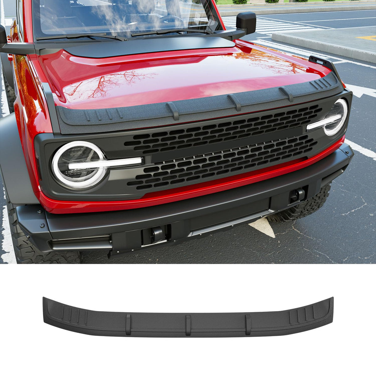 powoq front view of hood deflector showing fit and protection