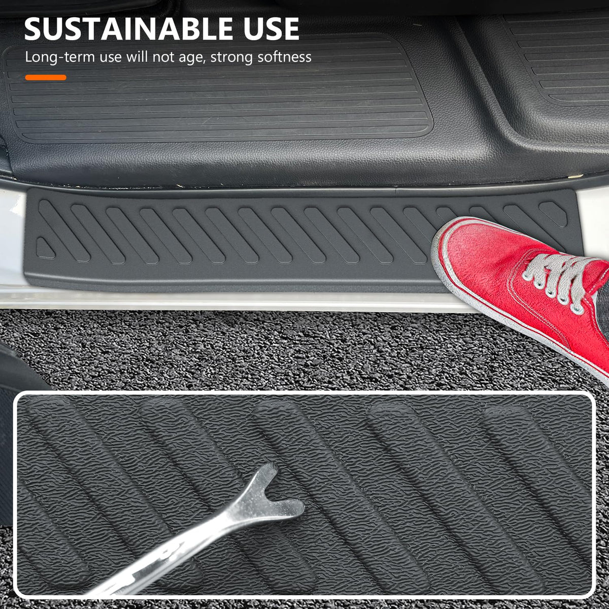 powoq close-up of textured TPE surface showing anti-slip stripes and durability