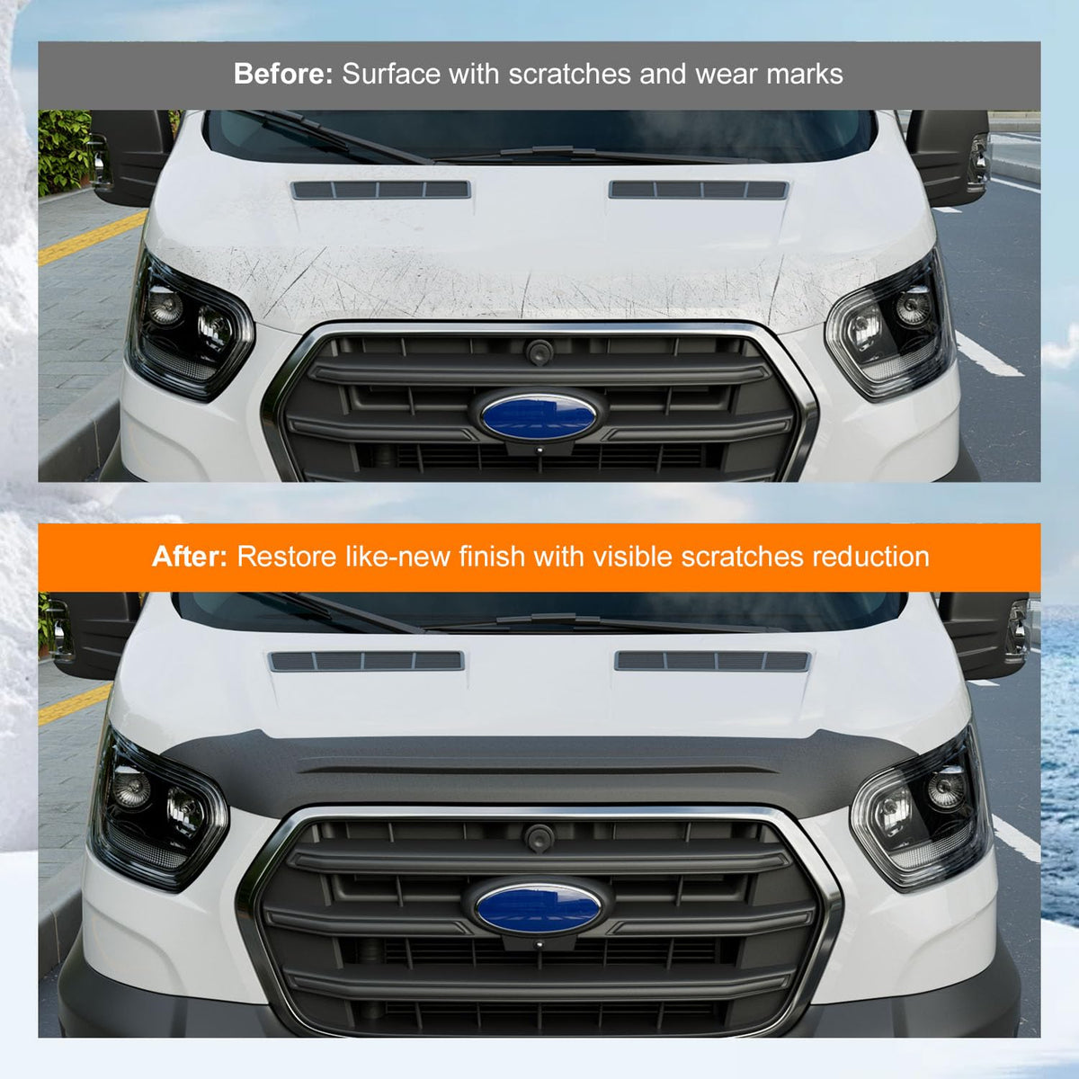 powoq installed on Ford Transit front providing stone and debris protection