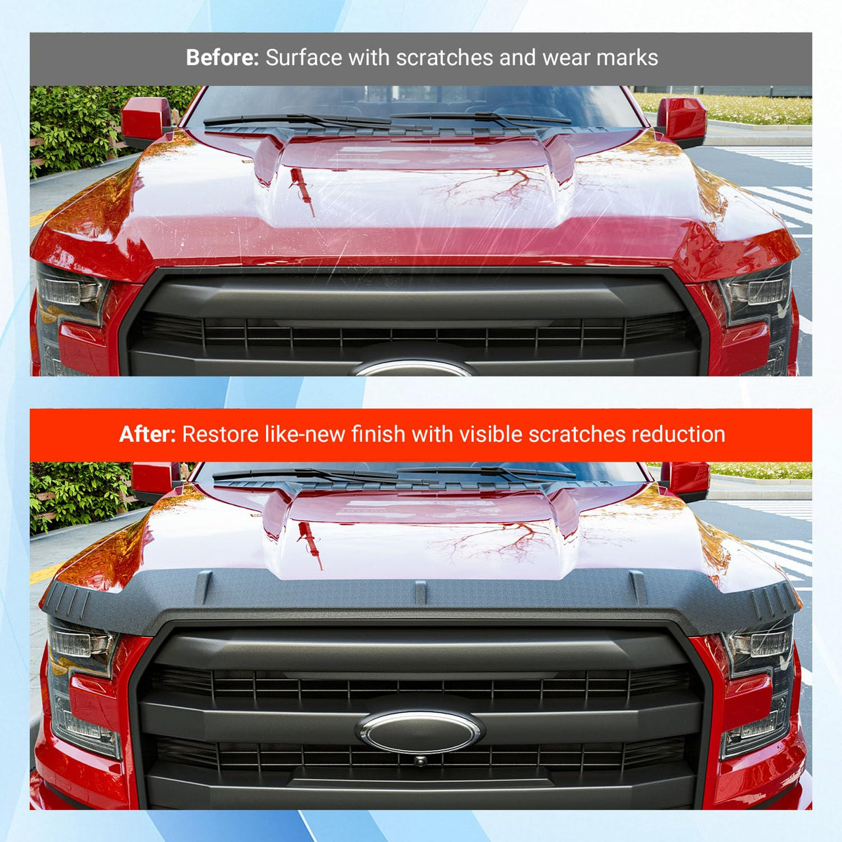 powoq side profile installed on F150 hood demonstrating precise fit