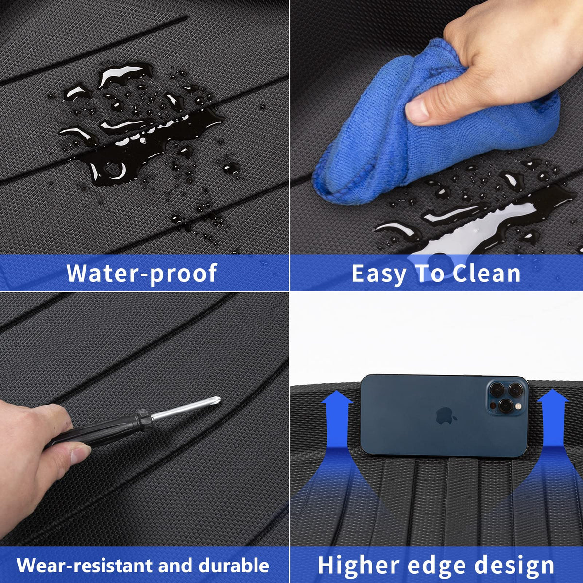 powoq trunk mat raised edges detail containing spills and debris