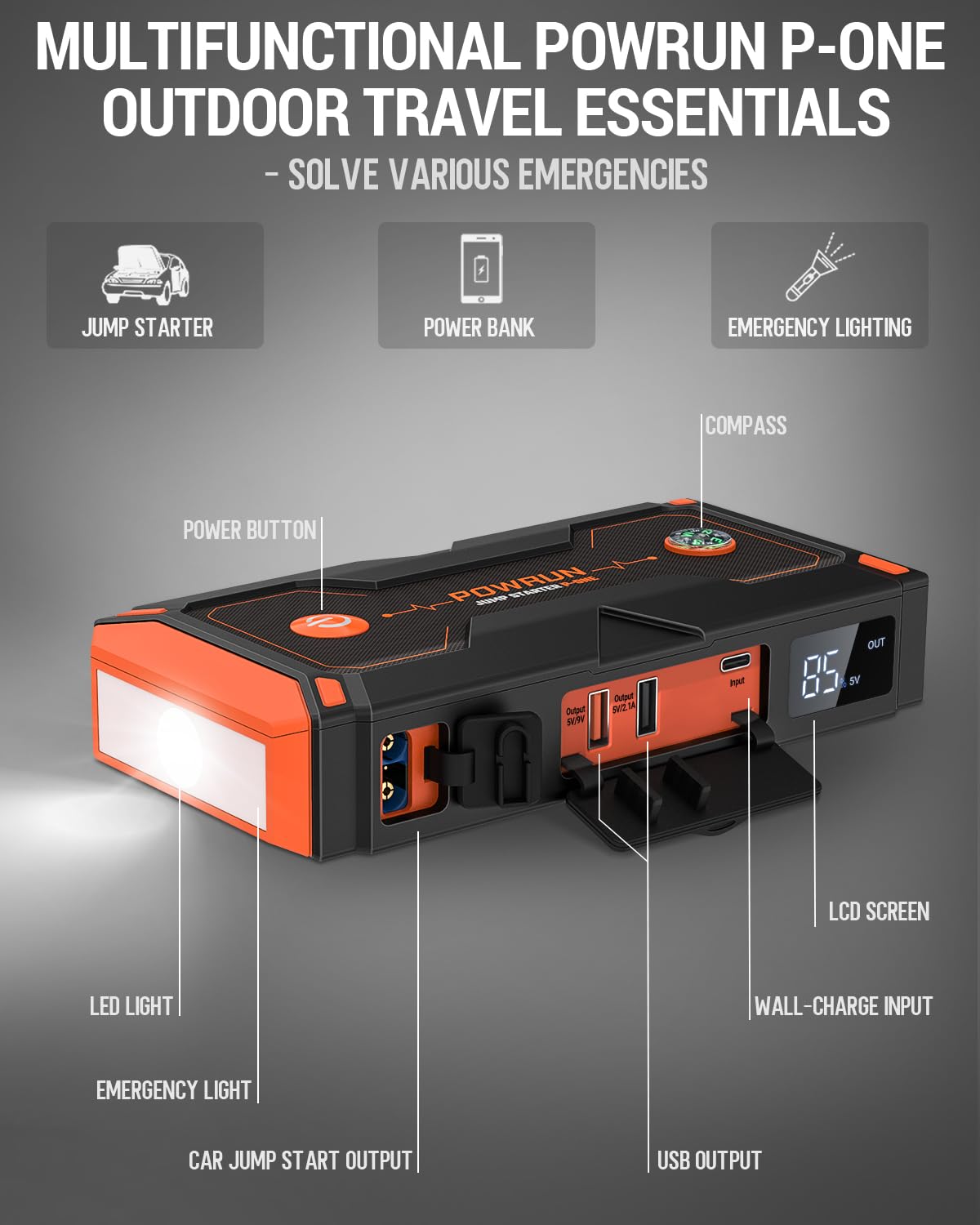 Powrun P-ONE with carry case and accessories for organized storage