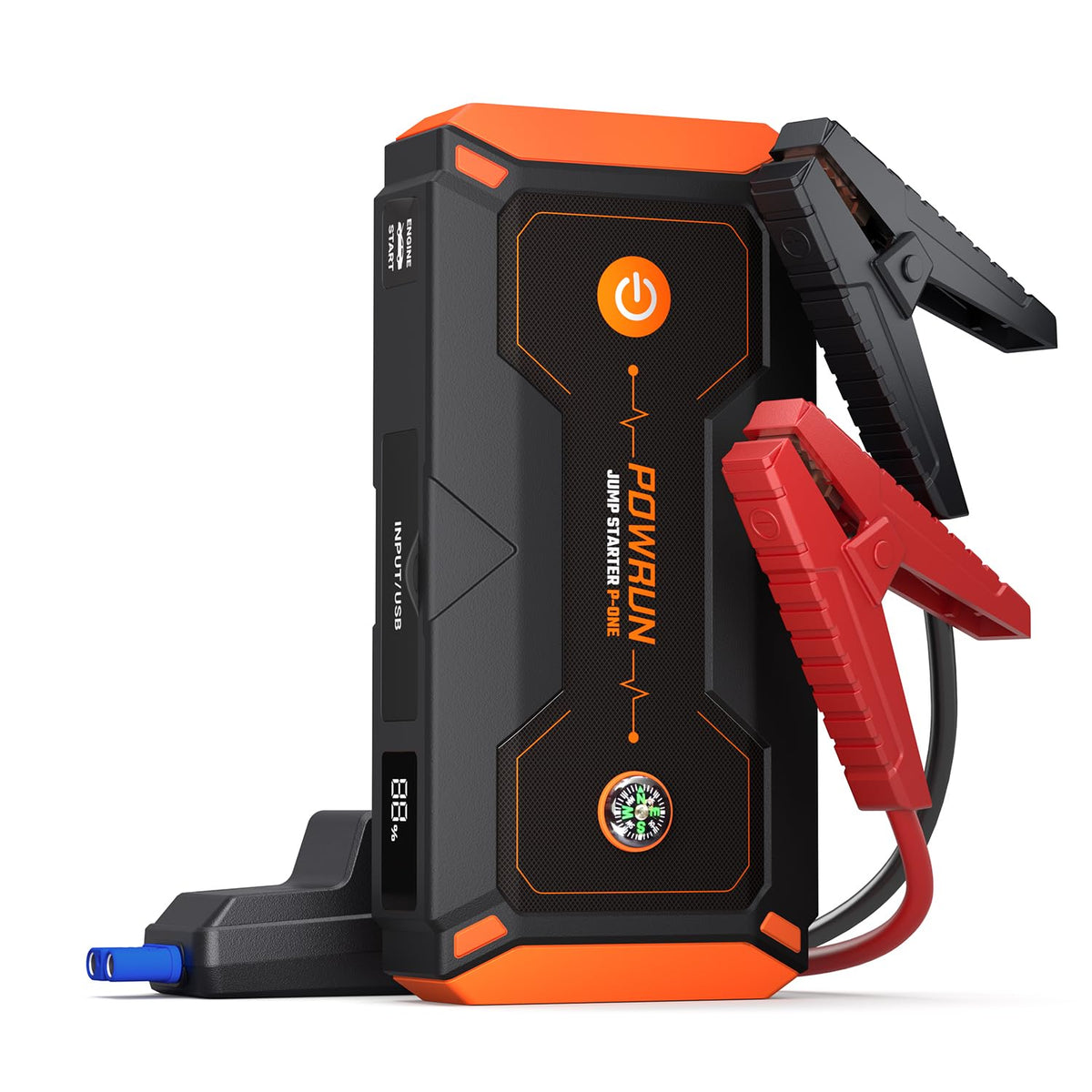 Powrun P-ONE front view showing rugged case and portability benefit