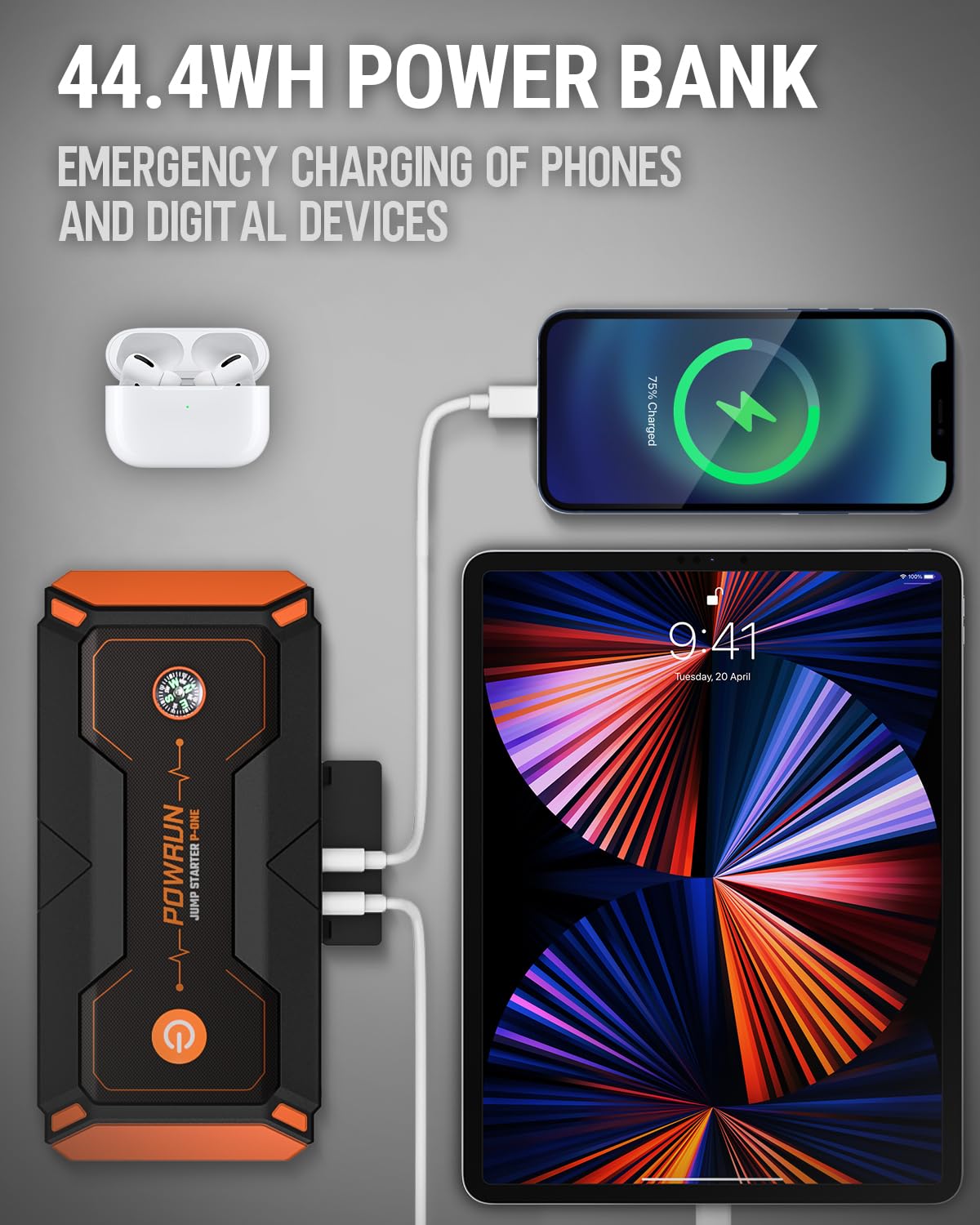 Powrun P-ONE LED emergency light modes improving roadside visibility