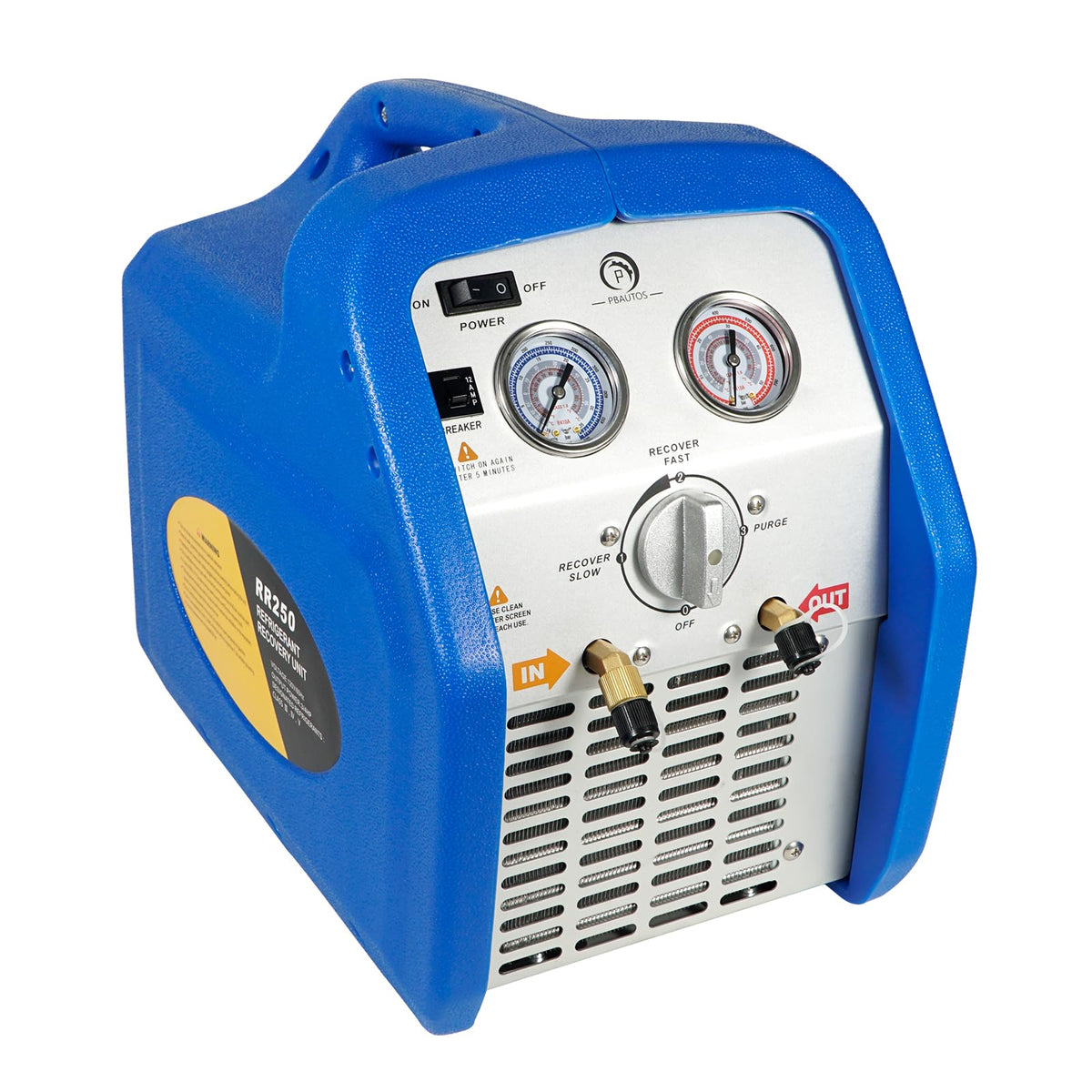 P PBAUTOS front view showing compact recovery unit and durable housing for easy transport
