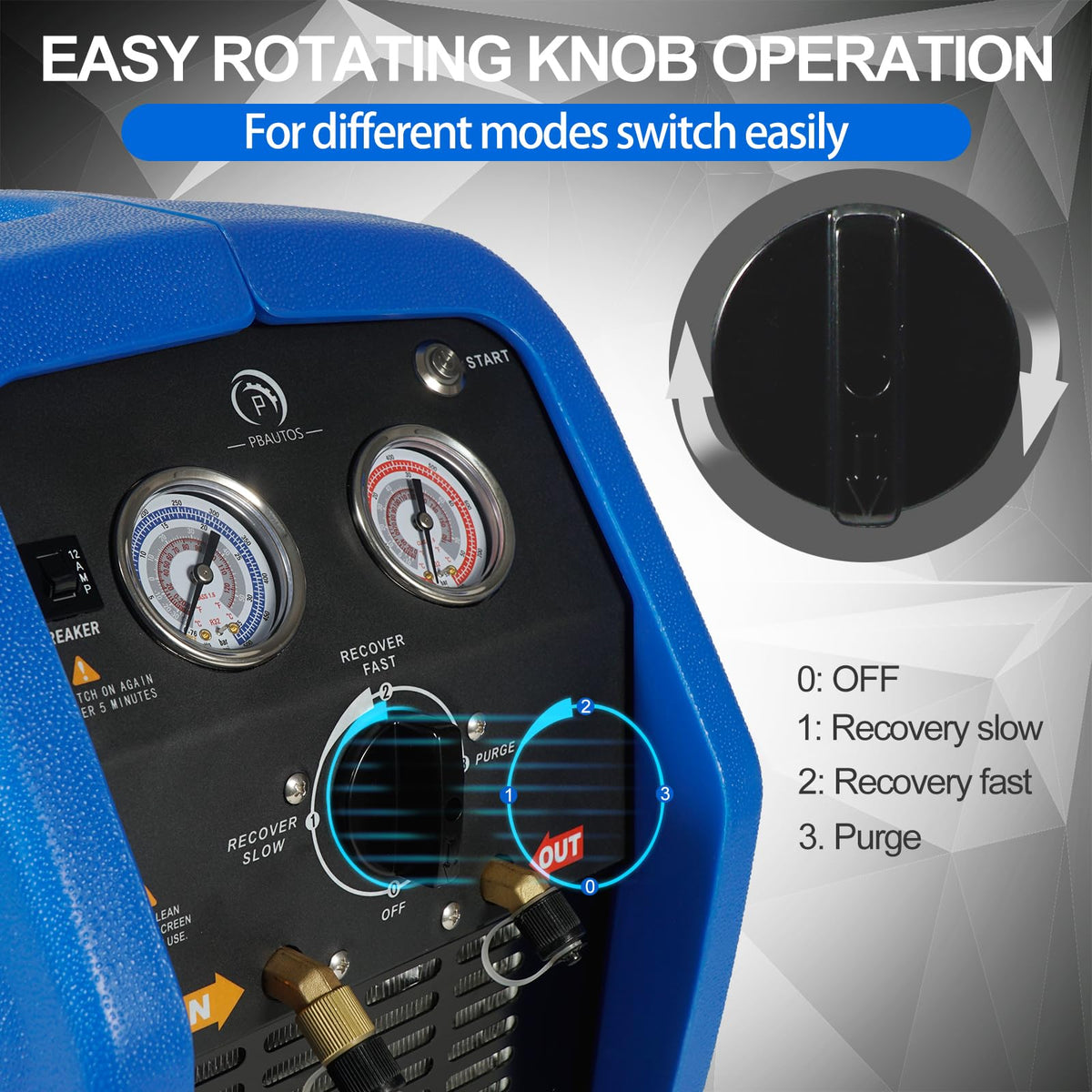 P PBAUTOS connected to car AC system demonstrating fast refrigerant recovery