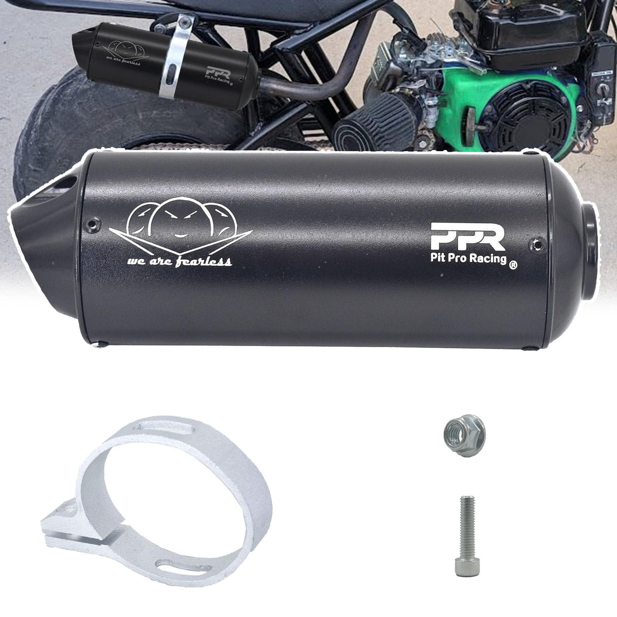 PPR PIT PRO RACING front view muffler tip shows clean fit and improved appearance