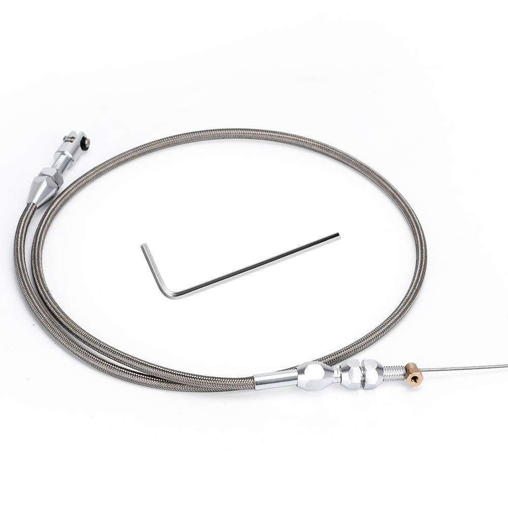 PQY 36-inch stainless braided throttle cable front view showing durable construction and fit
