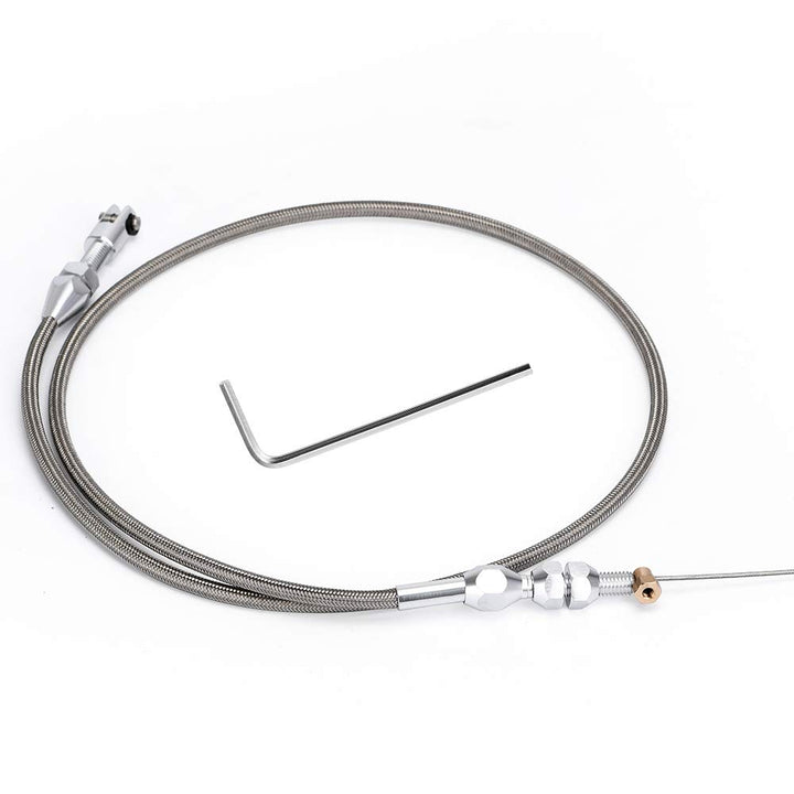 PQY 36-inch stainless braided throttle cable front view showing durable construction and fit
