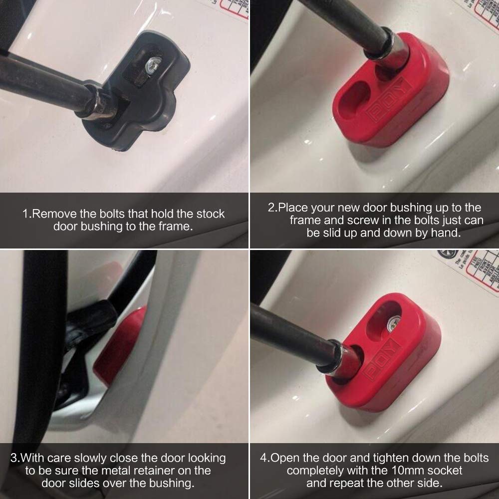 PQY bushing visible on open Miata door illustrating improved feel and quieter drive
