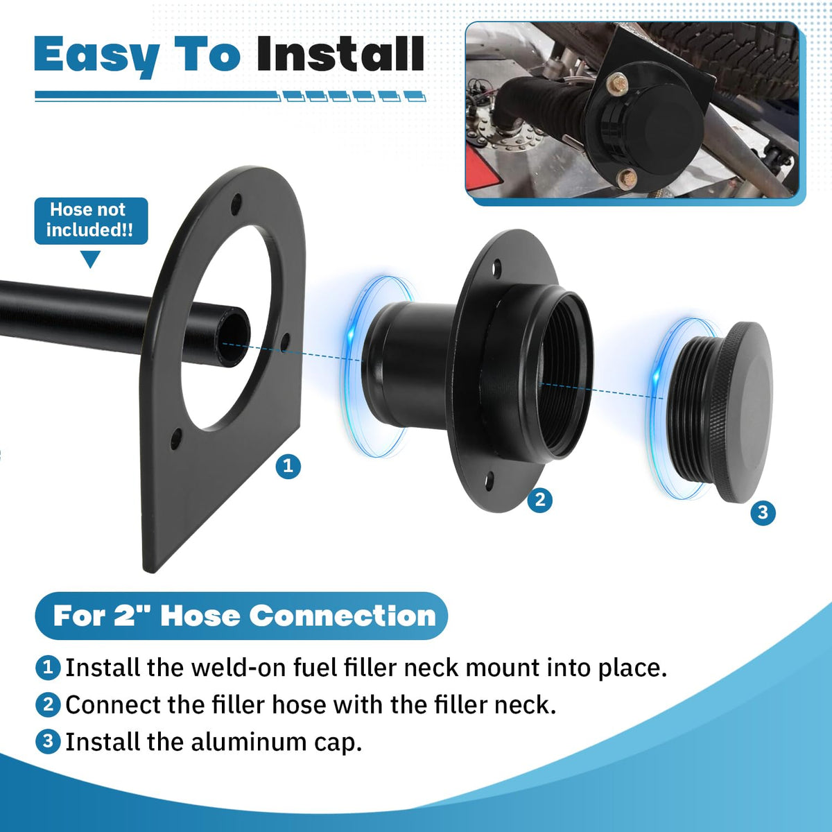 PQY filler neck profile side emphasizing straight design for easier hose routing