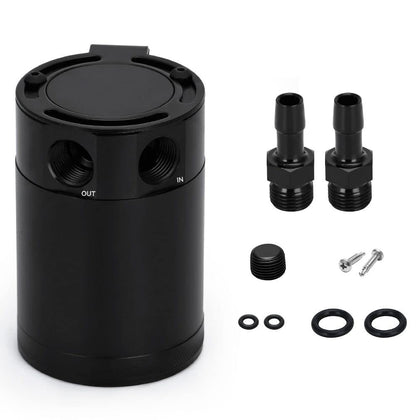 PQY front view of oil catch can showing compact reservoir and finish benefit