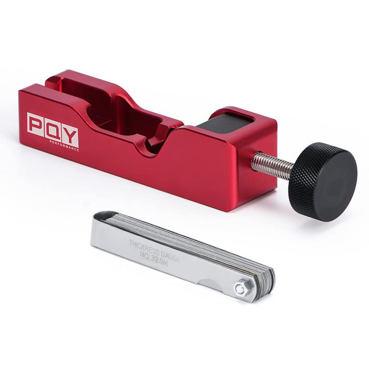 PQY gap tool front view showing red anodized body and adjustment knob for precision