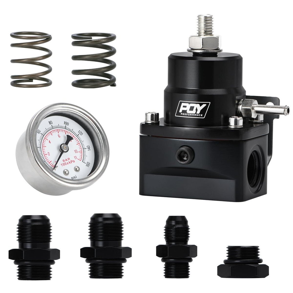 PQY regulator front view showing billet body and AN8 feed for durable installation